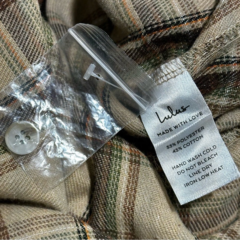 Lulus Seasonal Spirit Plaid Ruched Midi Dress Size XL Taupe Brown - Picture 9 of 11